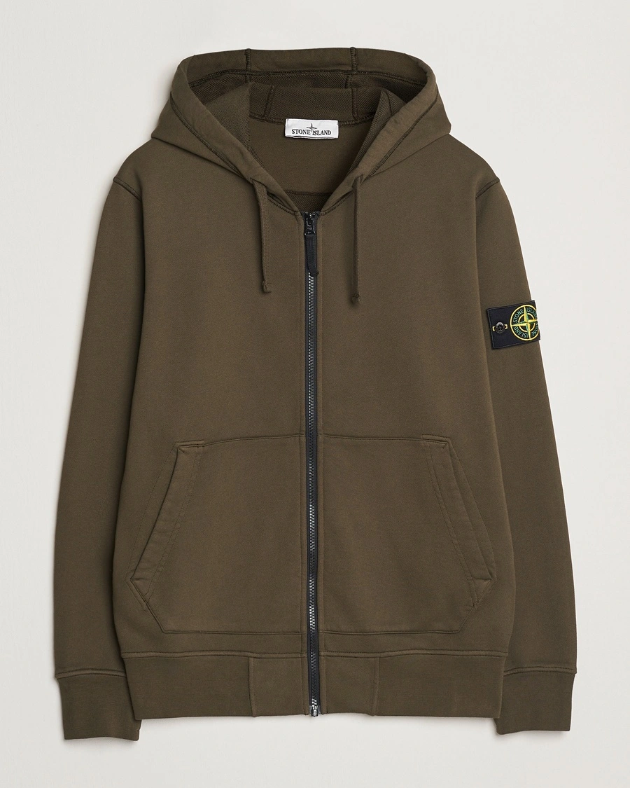 Herr | Full-zip | Stone Island | Garment Dyed Fleece Full Zip Hood Military Green