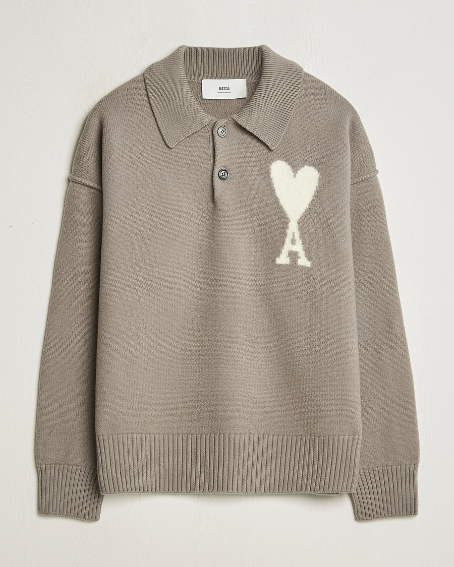 Herr | Tröjor | AMI | Big Heart Wool Polo Ash