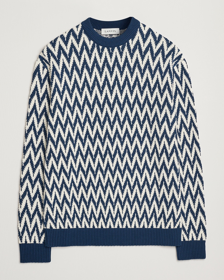 Herr | Stickade tröjor | Lanvin | Chevron Sweater Petrol/Ecru