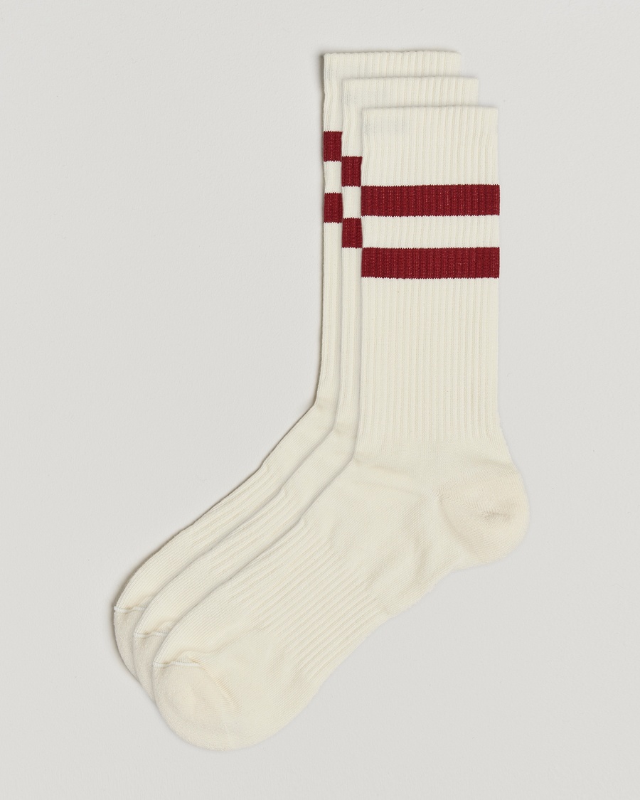 Sweyd 3-Pack Two Stripe Cotton Socks White/Red – Vit