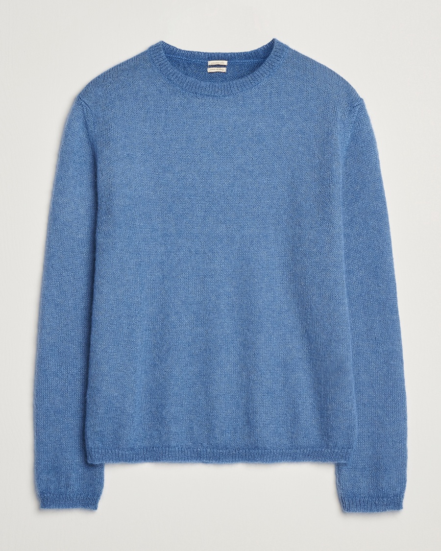 Herr | Tillfälligt säsongserbjudande | Massimo Alba | Baby Mohair Crew Neck Pullover Sky Blue