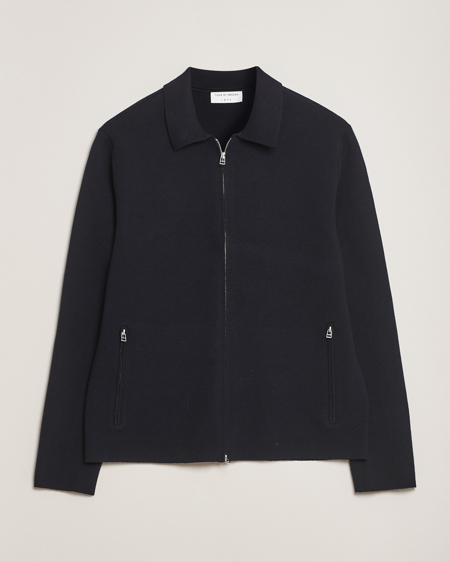 Tiger of Sweden Celyn Cotton/Wool Full Zip Light Ink – Blå