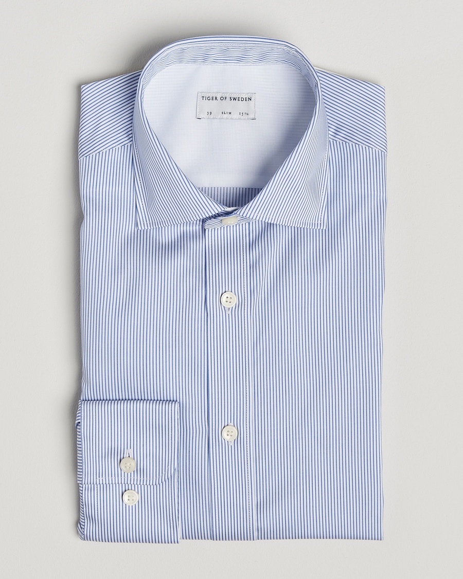 Herr | | Tiger of Sweden | Adley Cotton Striped Shirt Blue