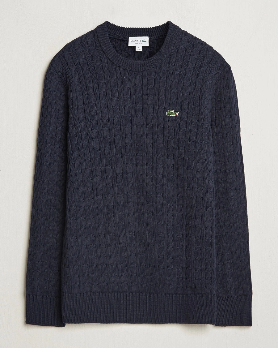 Herr | Stickade tröjor | Lacoste | Cotton Cable Sweater Navy