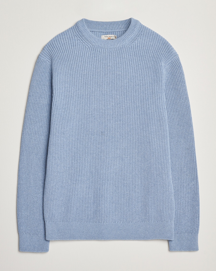 Herr | | Nudie Jeans | Augusti Rib Cotton Sweater Blue Melange