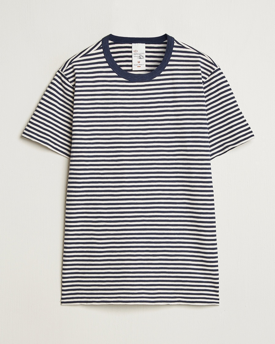Herr | Kortärmade t-shirts | Nudie Jeans | Roy Striped Slub T-Shirt Blue/Off White