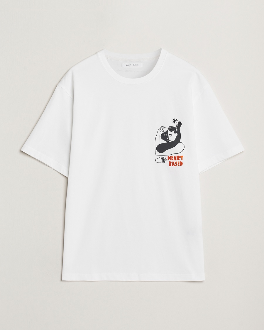 Herr | T-Shirts | Samsøe Samsøe | Heart Printed Crew Neck T-Shirt White