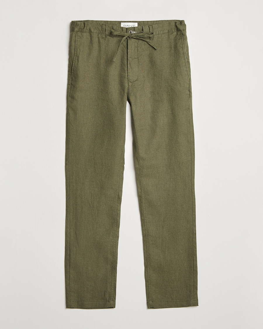 Gant Relaxed Linen Drawstring Pants Juniper Green – Grön