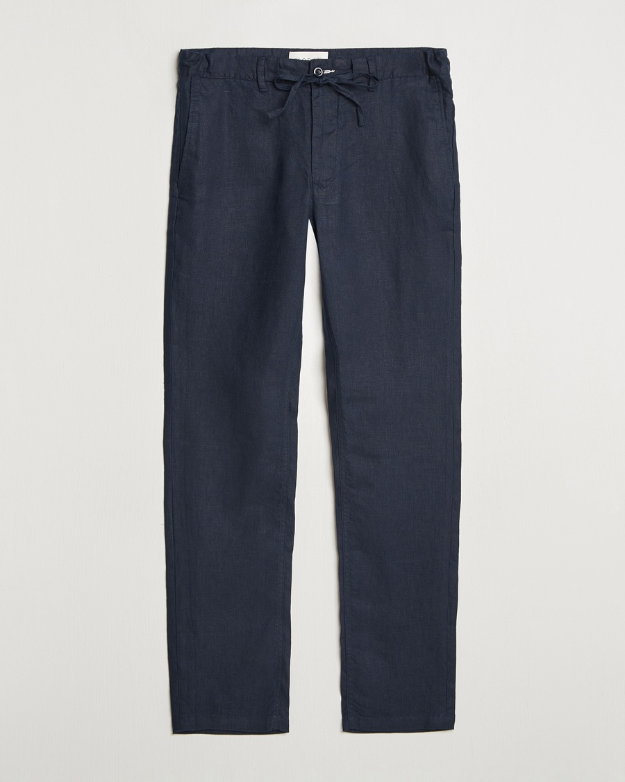 Herr | Linnebyxor | GANT | Relaxed Linen Drawstring Pants Evening Blue