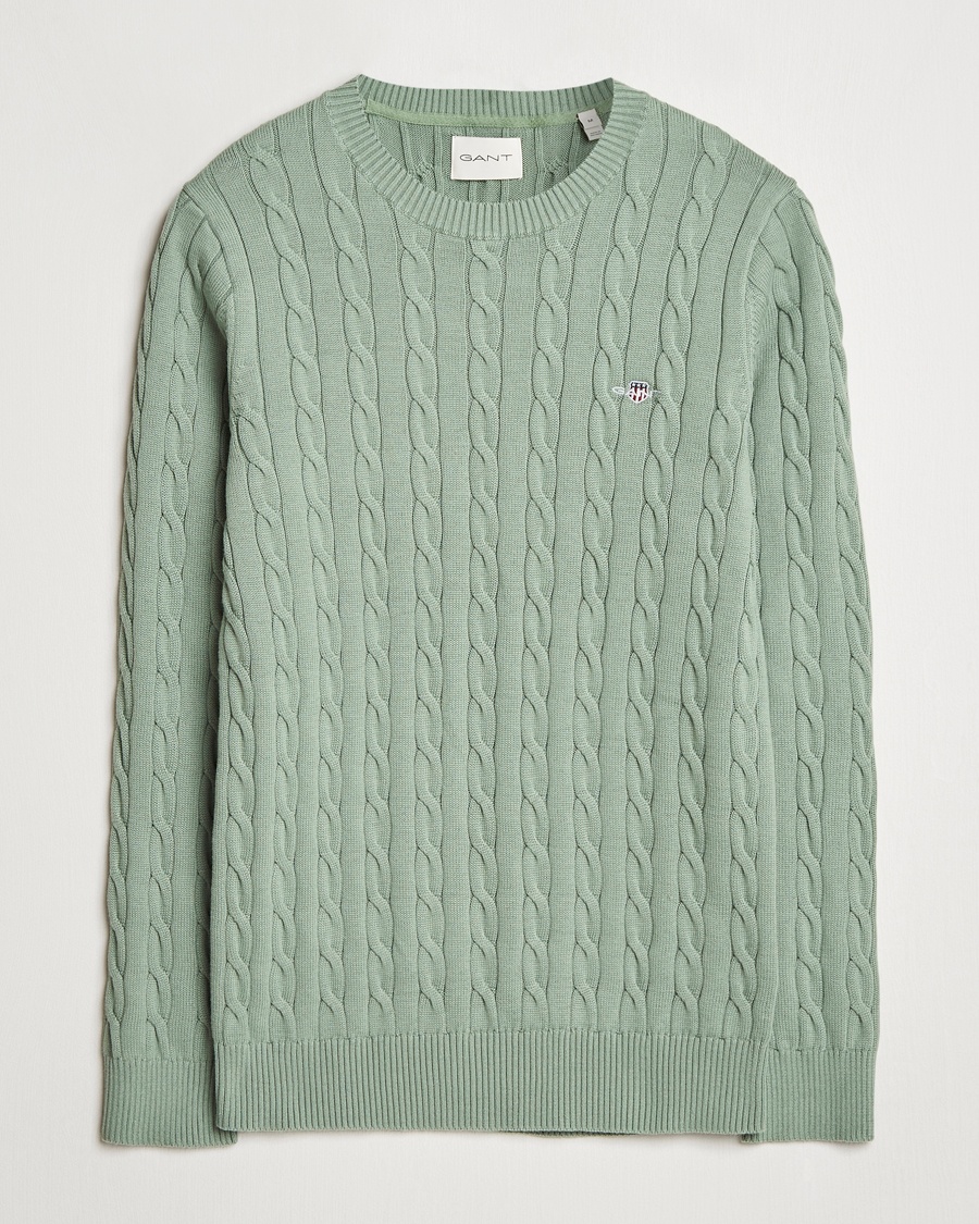 Herr | Stickade tröjor | GANT | Cotton Cable Crew Neck Pullover Kalamata Green