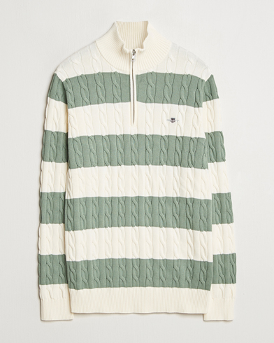 Herr | GANT | GANT | Cotton Striped Cable Half Zip Kalamata Green