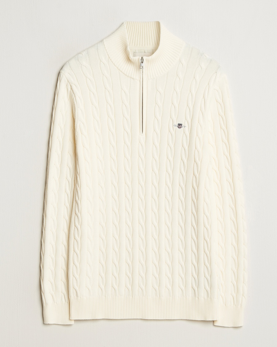 Herr | GANT | GANT | Cotton Cable Half Zip Cream