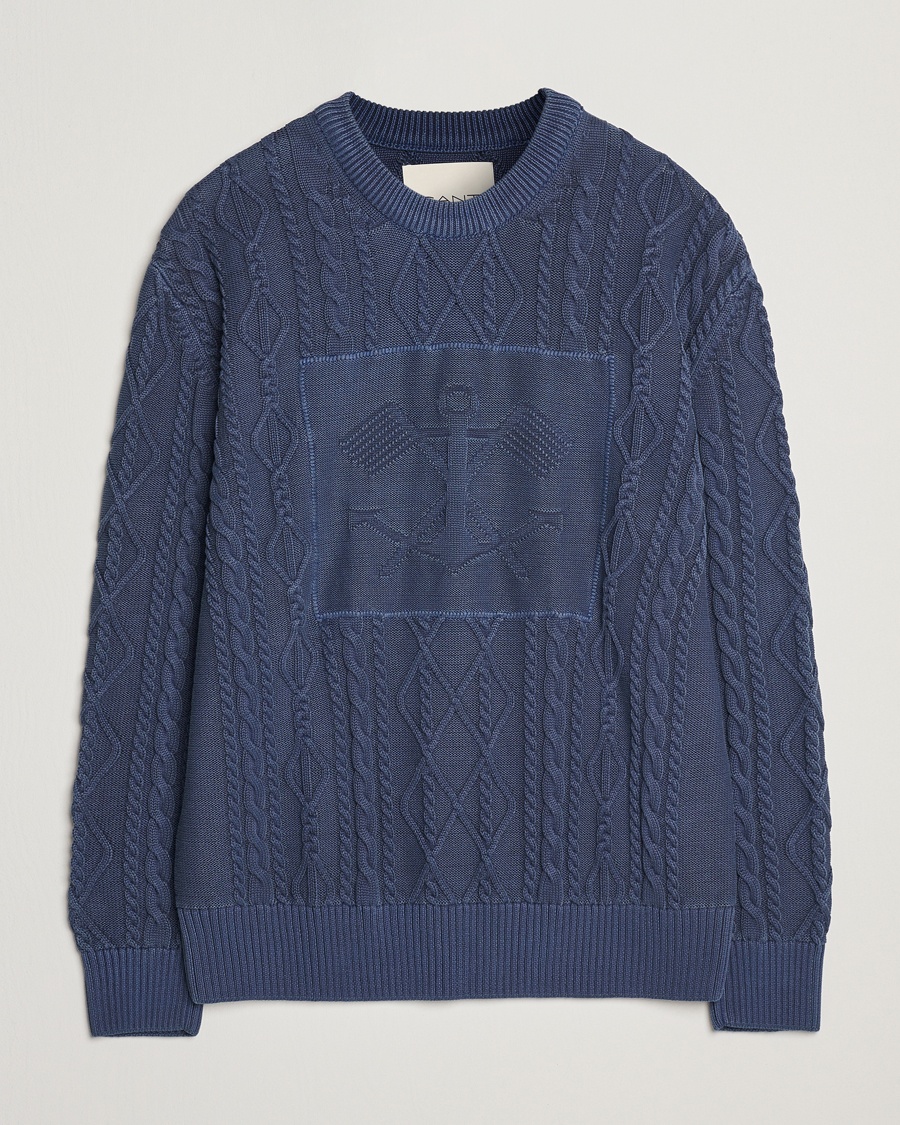 Herr | Tröjor | GANT | Aran Cable Knitted Sweater Evening Blue