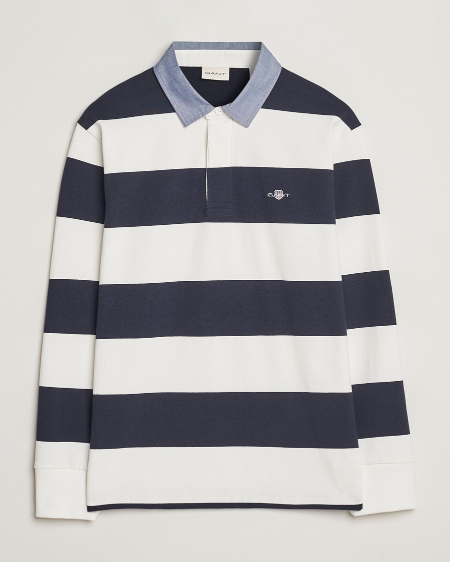 Herr | Rugbytröjor | GANT | Chambray Barstriped Rugger Eggshell
