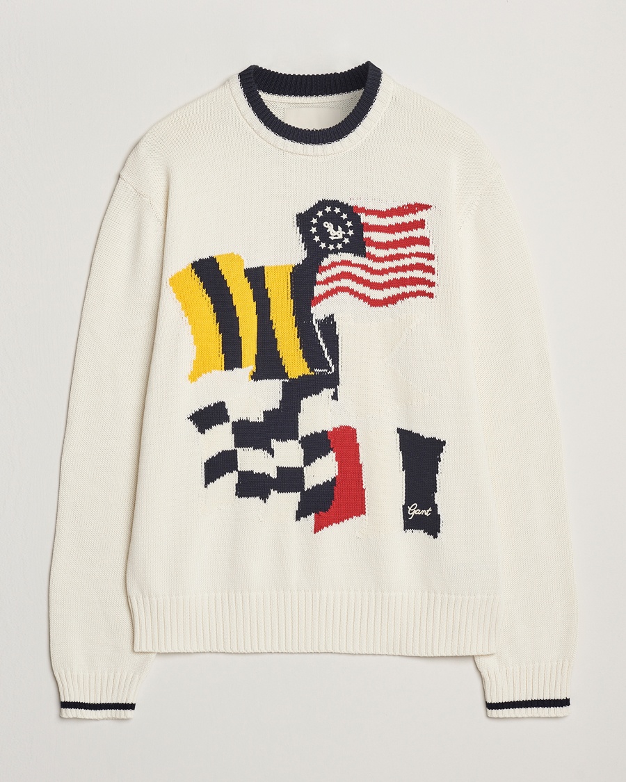 Herr | Stickade tröjor | GANT | Flag Intarsia Knitted Sweater Eggshell