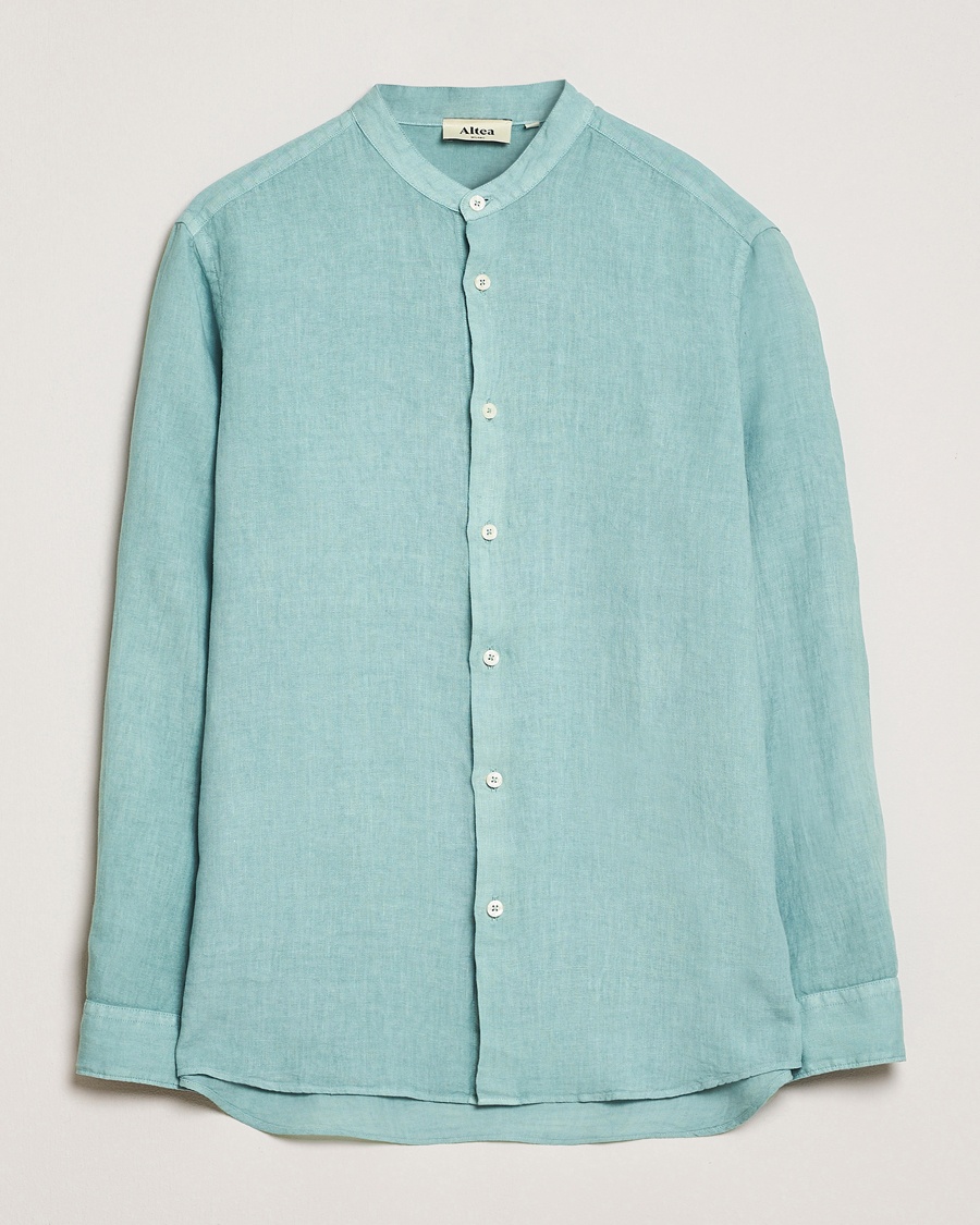 Herr | Linneskjortor | Altea | Linen Guru Collar Shirt Azzurro