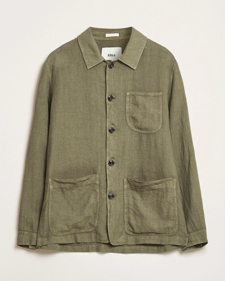 Herr | Overshirts | Altea | Linen Chore Jacket Military