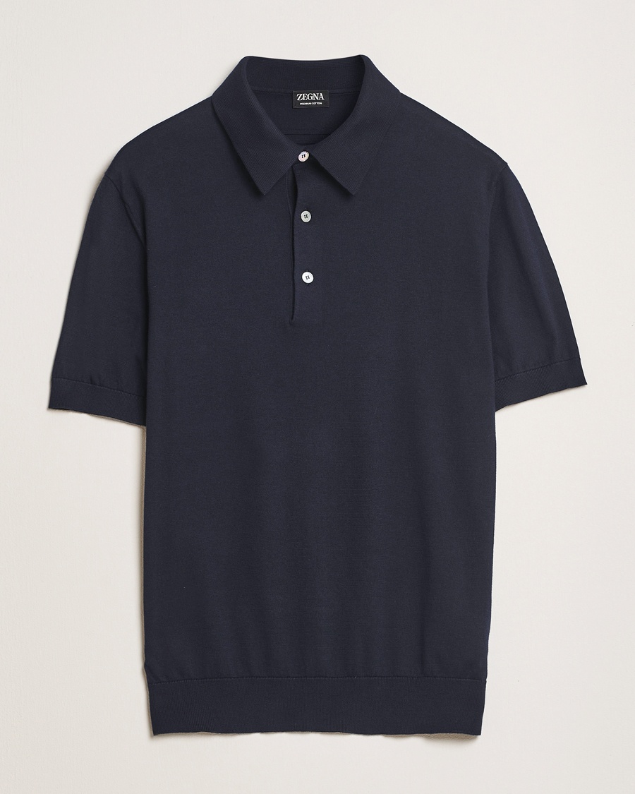 Zegna Premium Cotton Knitted Polo Navy – Blå