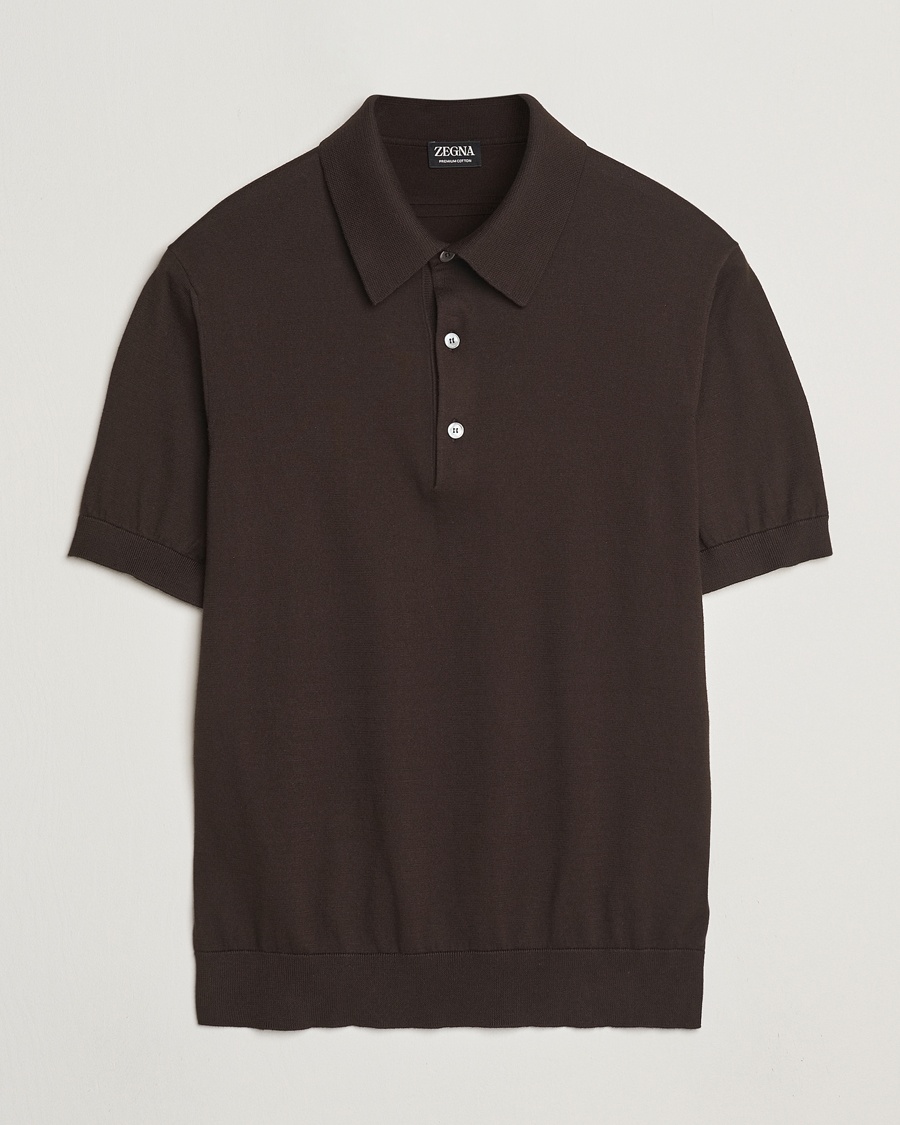 Herr | Stickade pikéer | Zegna | Premium Cotton Knitted Polo Brown