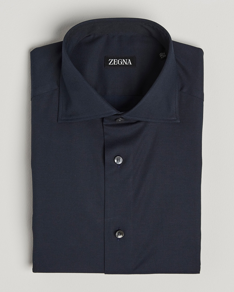 Herr | | Zegna | Slim Fit Stretch Cotton Dress Shirt Navy