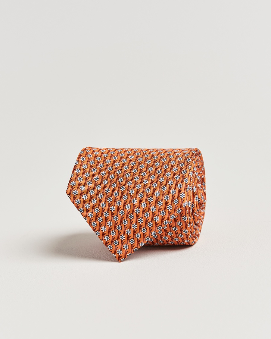 Herr | Luxury Classics | Zegna | Printed Flower Silk Tie Orange