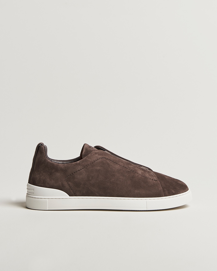 Herr | Luxury Classics | Zegna | Triple Stitch Sneakers Dark Brown Suede