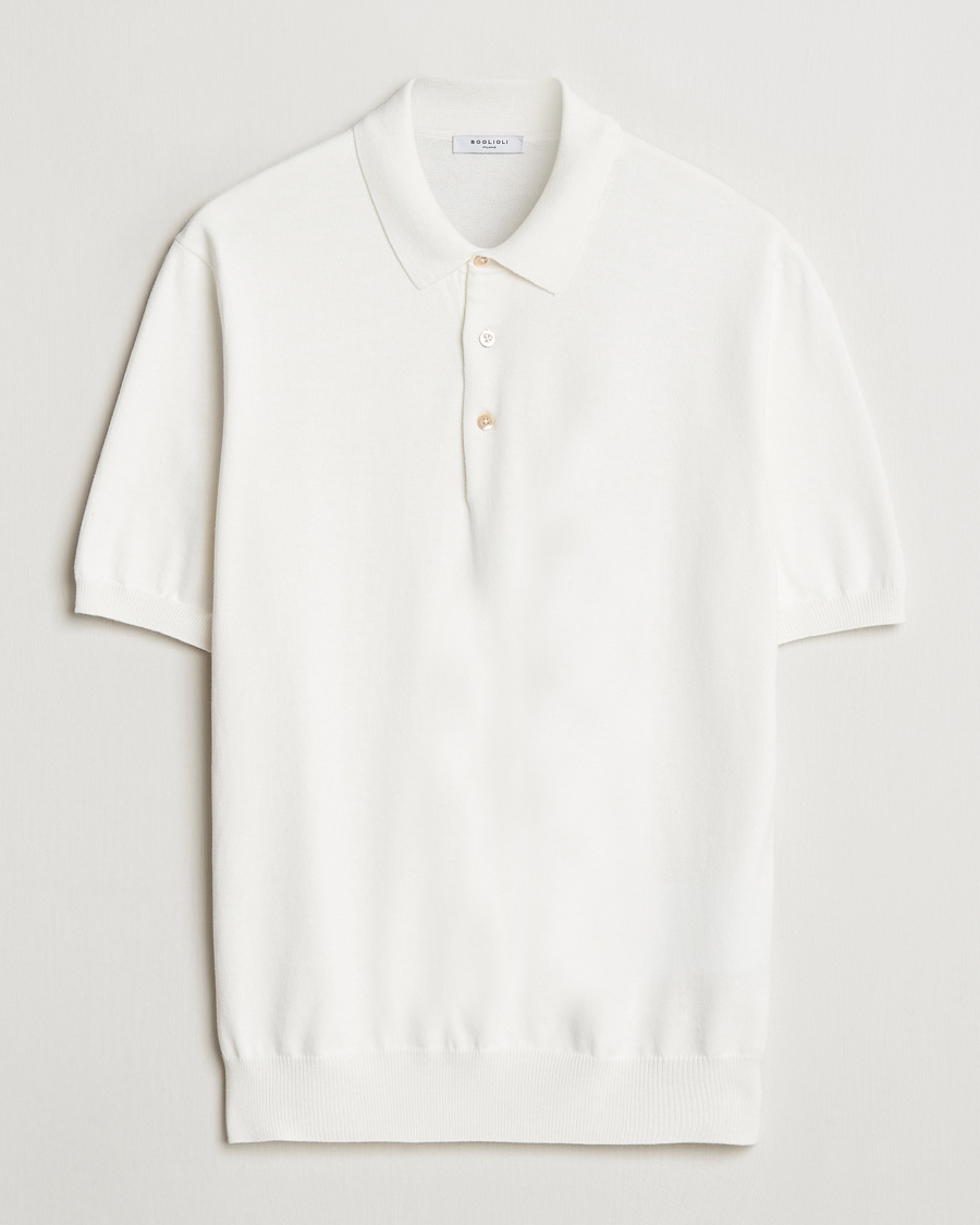 Herr | Pikéer | Boglioli | Short Sleeve Knitted Polo White