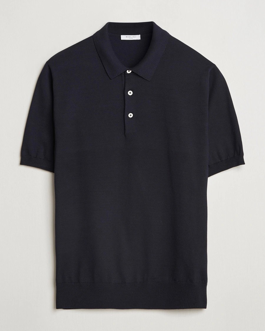 Herr | Pikéer | Boglioli | Short Sleeve Knitted Polo Navy