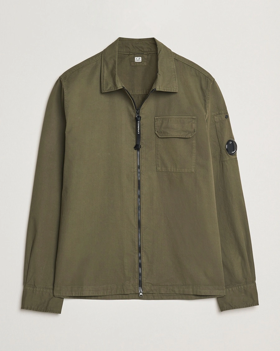 Herr | Overshirts | C.P. Company | Garment Dyed Gabardine Zip Shirt Jacket Olive