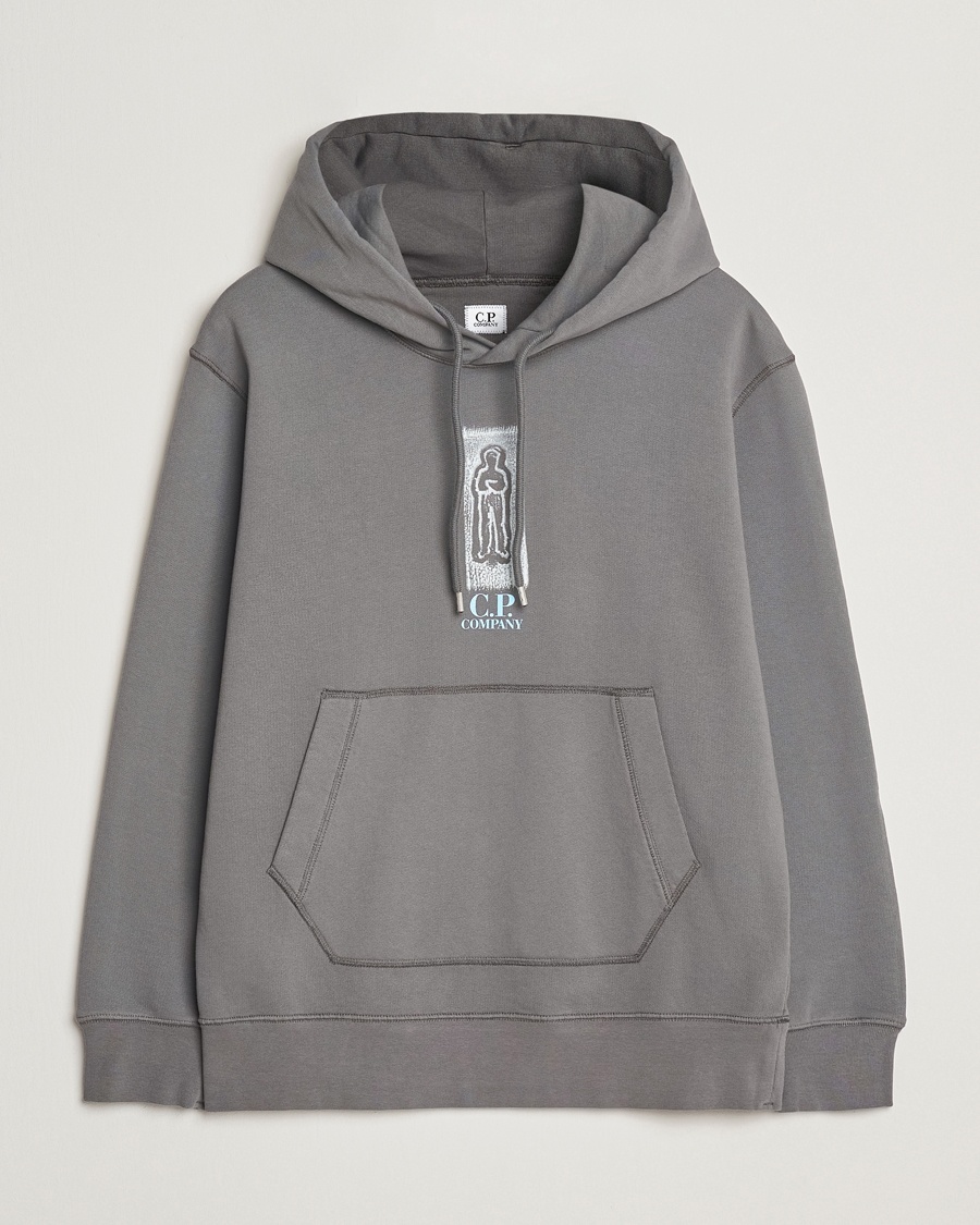 Herr | Huvtröjor | C.P. Company | Cotton Fleece Back Logo Hood Grey