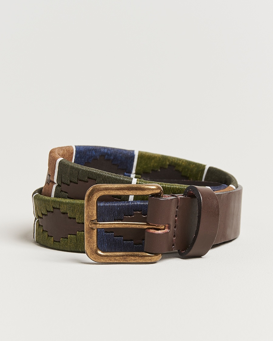 Herr | Bälten | Pampeano | Caza Hand Stitched Classic Leather Belt 3,5cm Green/Blue
