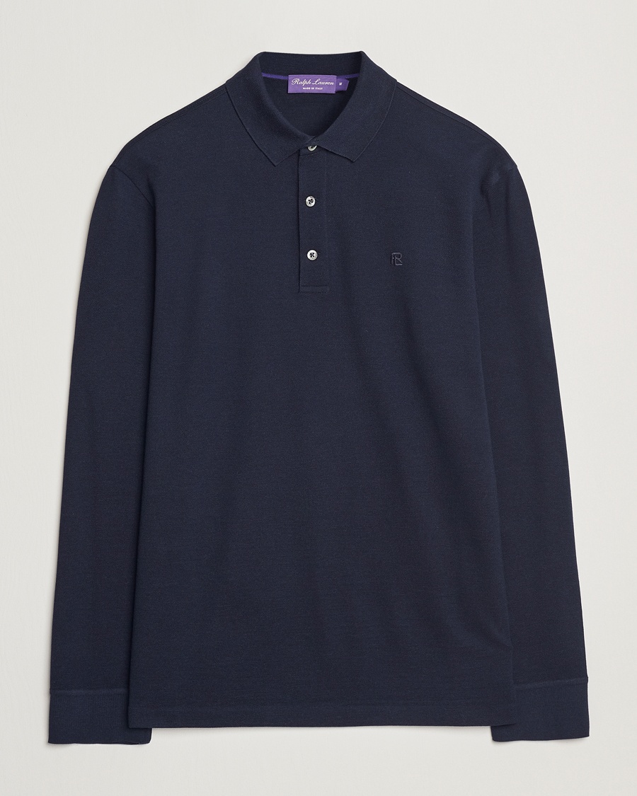 Herr | Långärmade pikéer | Ralph Lauren Purple Label | Long Sleeve Wool Polo Navy