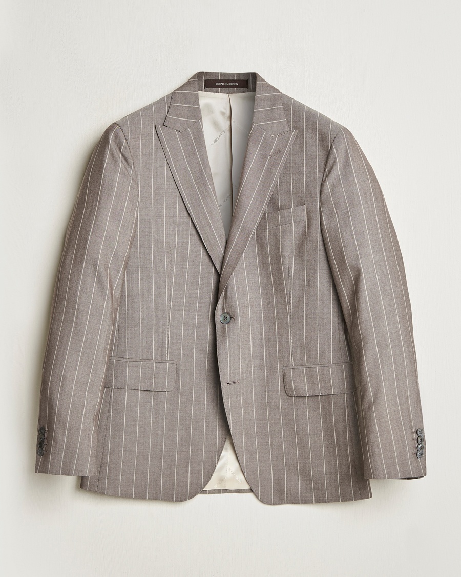 Herr | Oscar Jacobson | Oscar Jacobson | Faron Striped Super 130s Wool Blazer Beige