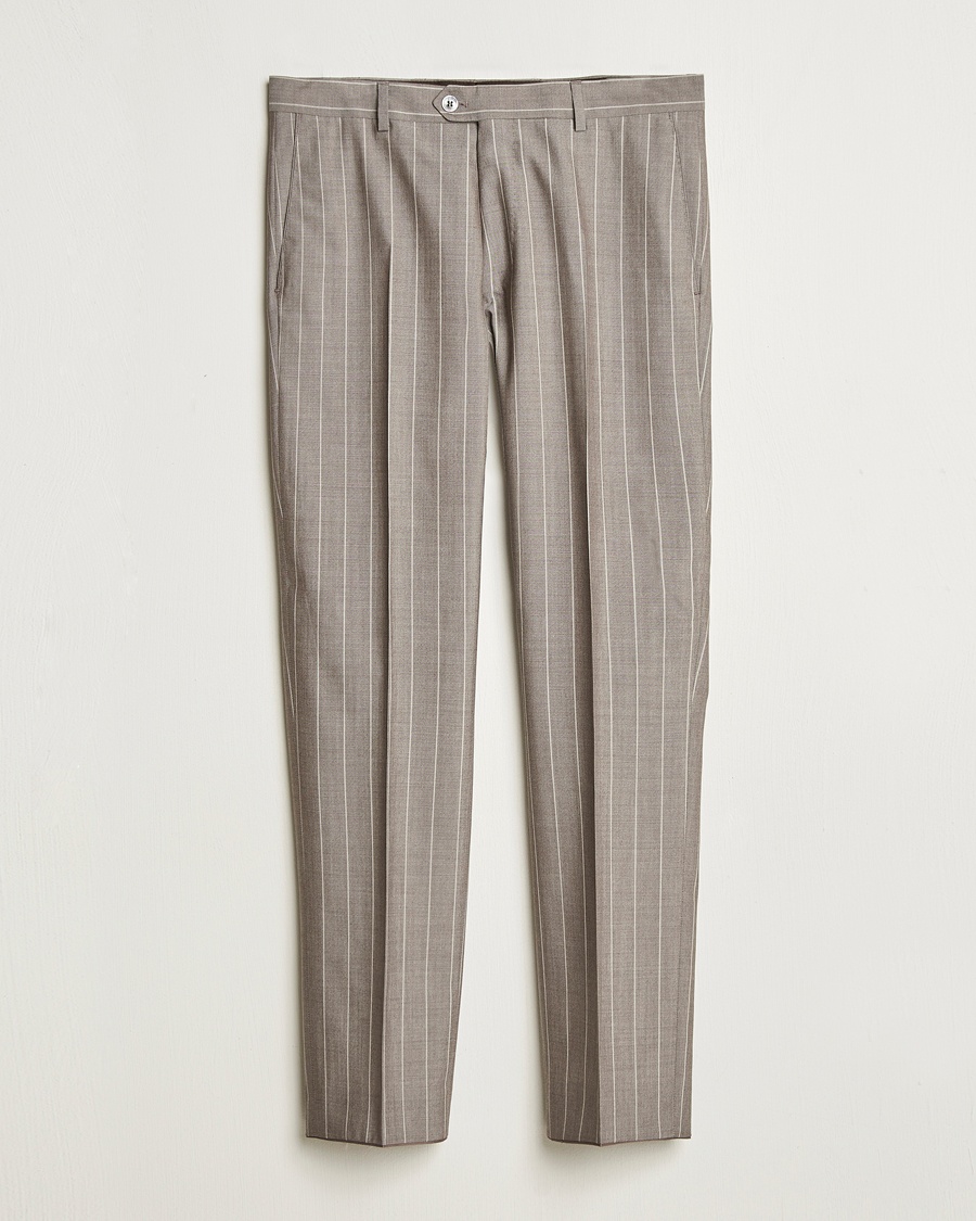 Herr | Kläder | Oscar Jacobson | Dandy Striped Super 130s Wool Trouser Beige