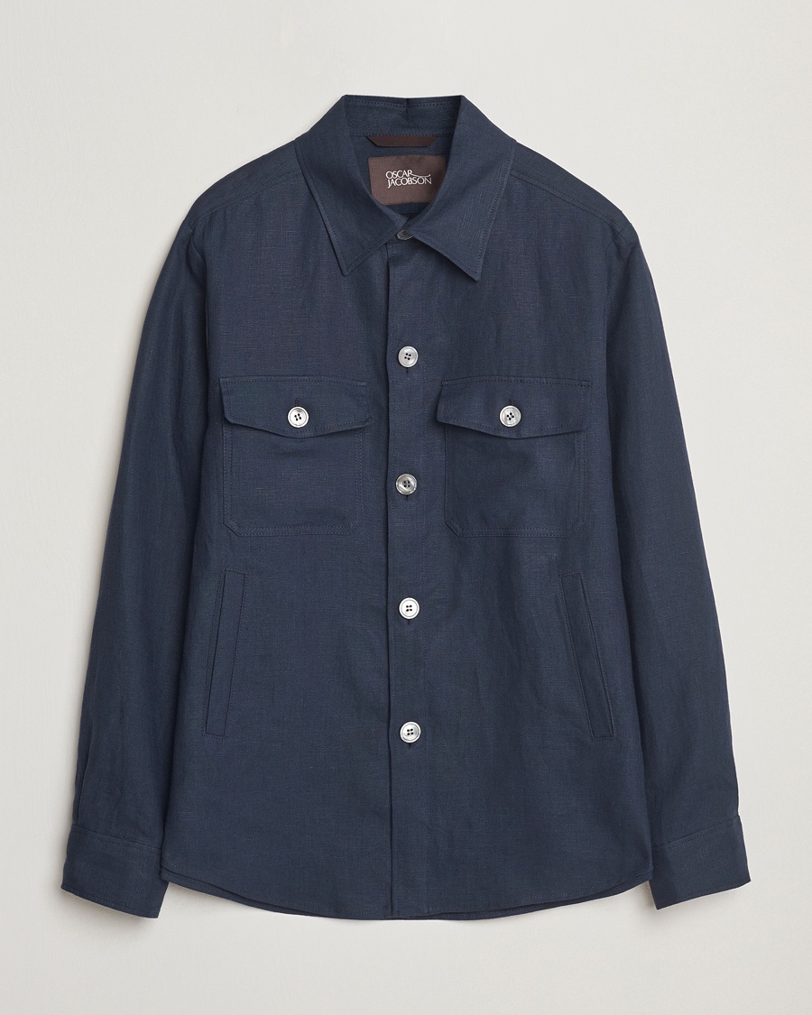 Herr | Skjortor | Oscar Jacobson | Maverick Linen Shirt Jacket Navy