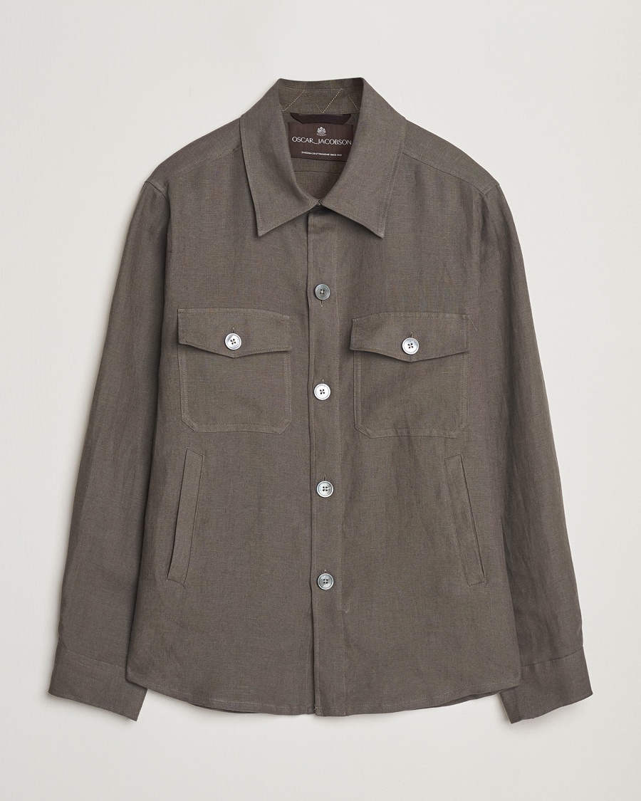 Herr | Overshirts | Oscar Jacobson | Maverick Linen Shirt Jacket Olive