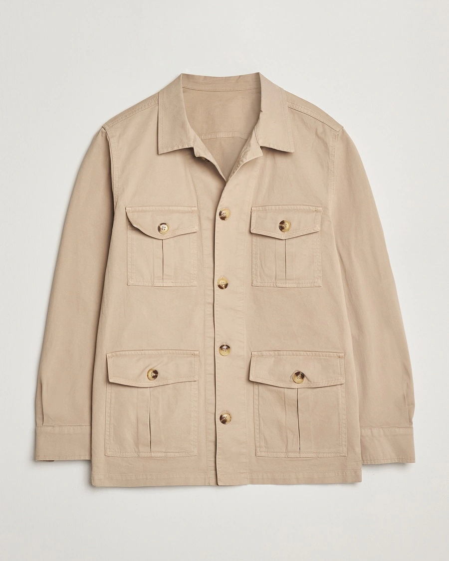 Herr | | Oscar Jacobson | Safari Cotton Shirt Jacket Beige