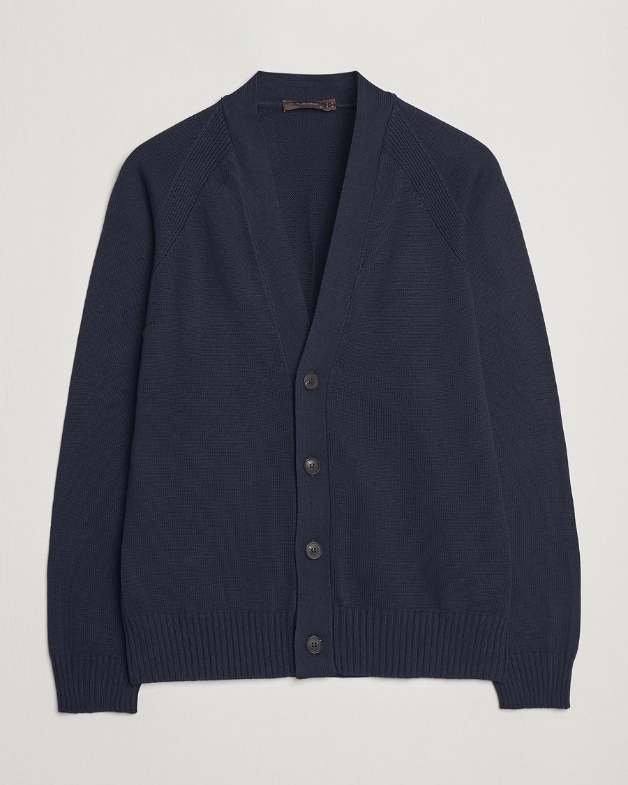 Herr | Cardigans | Oscar Jacobson | Hover Cotton Cardigan Navy