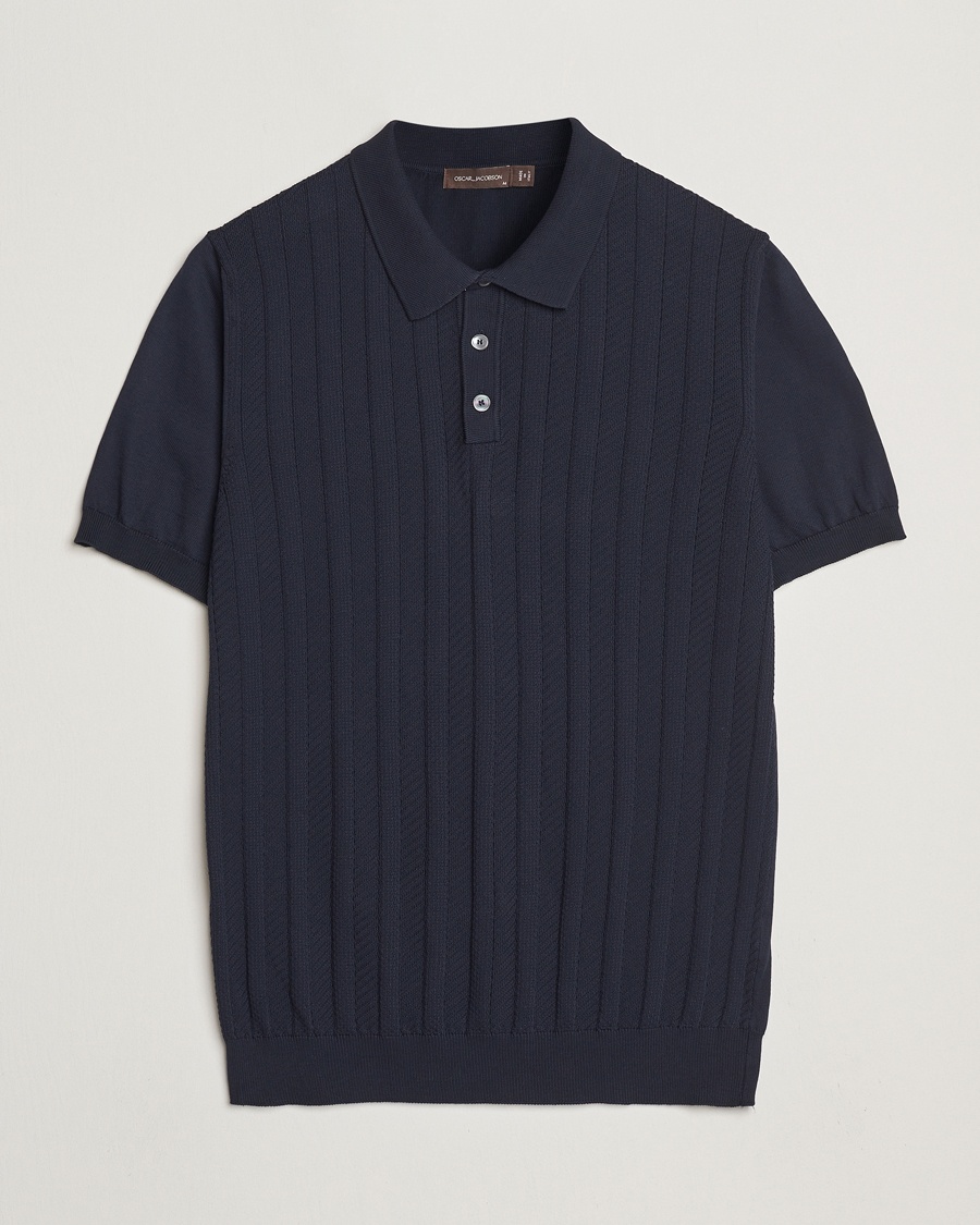 Oscar Jacobson Barto Structured Cotton Polo Navy – Blå