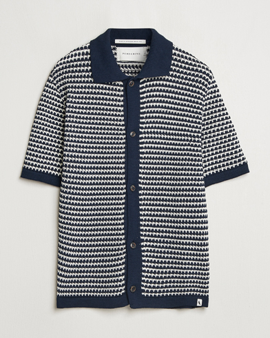 Herr | Kortärmade skjortor | Peregrine | Island Crochet Knitted Shirt Navy
