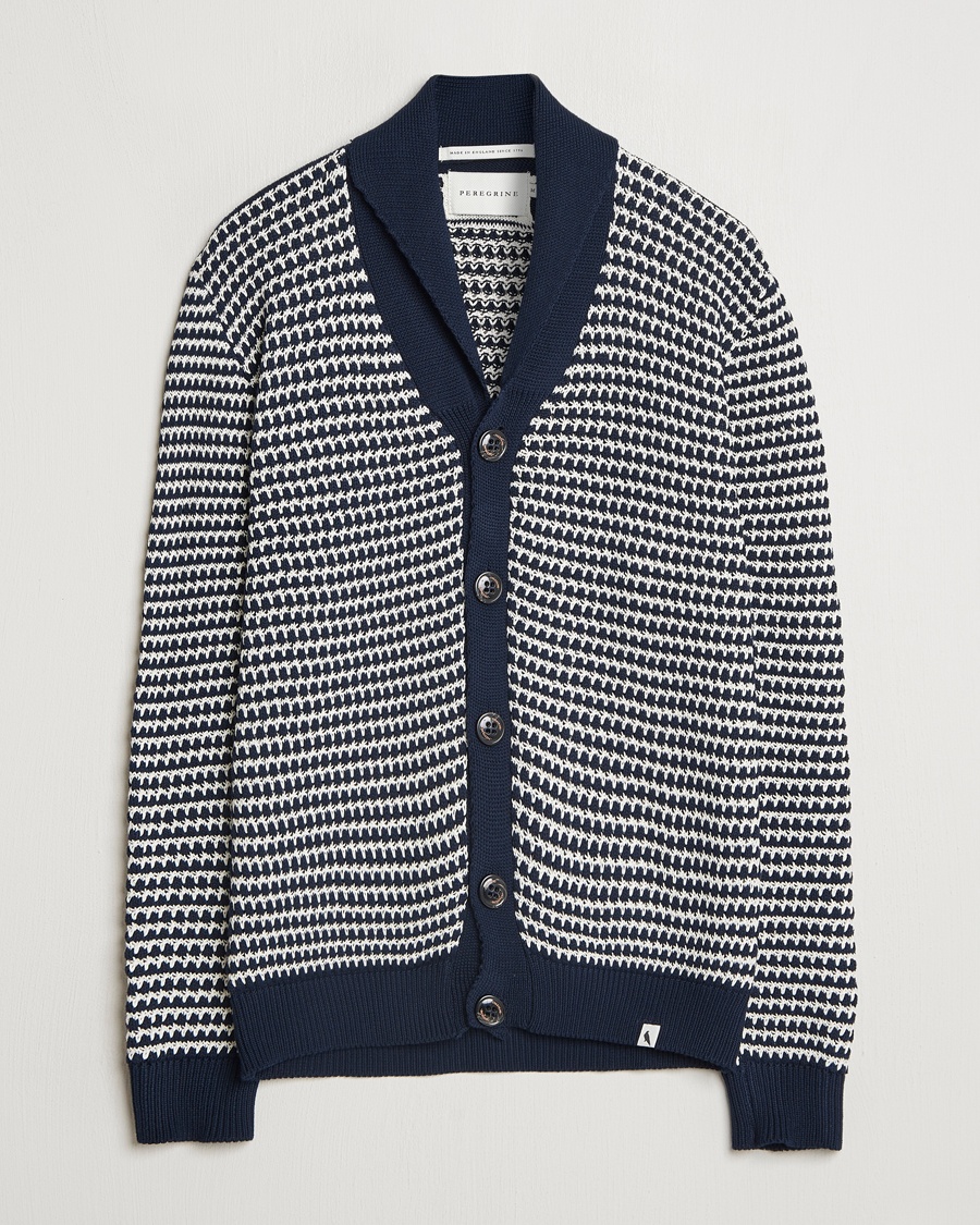 Herr | Cardigans | Peregrine | Island Crochet Knitted Cardigan Navy