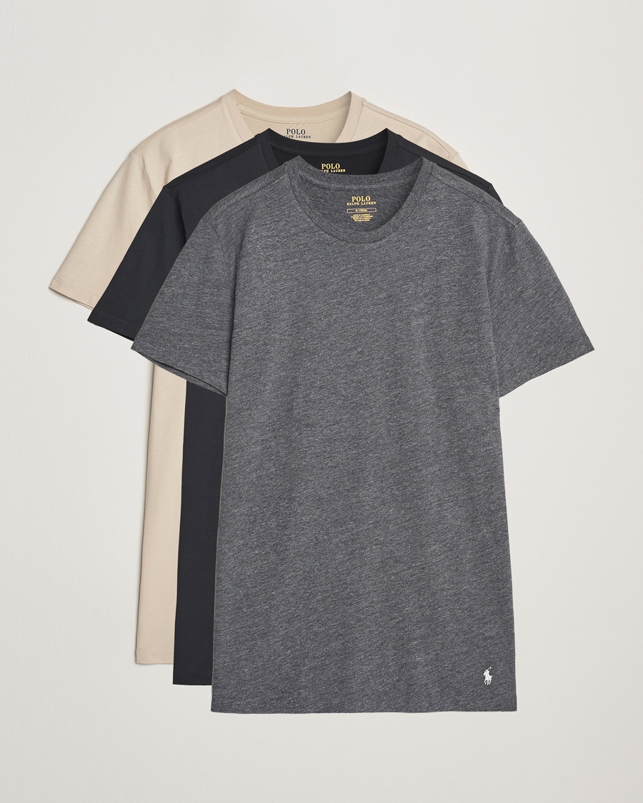 Polo Ralph Lauren 3-Pack Crew Neck T-Shirt Grey/Beige/Black – Flerfärgad