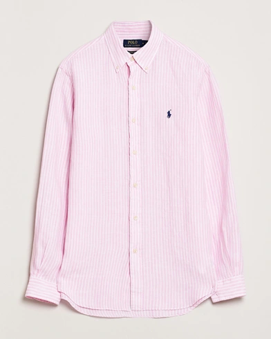 Herr | Linneskjortor | Polo Ralph Lauren | Custom Fit Striped Linen Shirt Pink/White