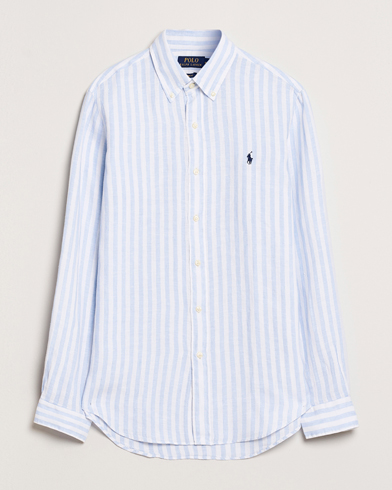 Herr | Linneskjortor | Polo Ralph Lauren | Custom Fit Striped Linen Shirt Office Blue/White