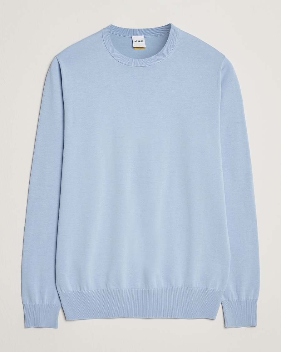 Herr | Pullover rundhals | Aspesi | Rib Cotton Crew Neck Light Blue
