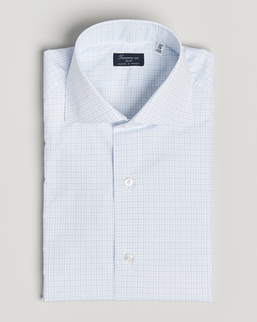 Herr | Formella | Finamore Napoli | Milano Slim Popeline Check Shirt Light Blue