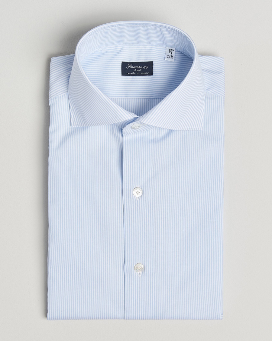 Herr | Formella | Finamore Napoli | Milano Slim Zephyr Stripe Shirt Light Blue