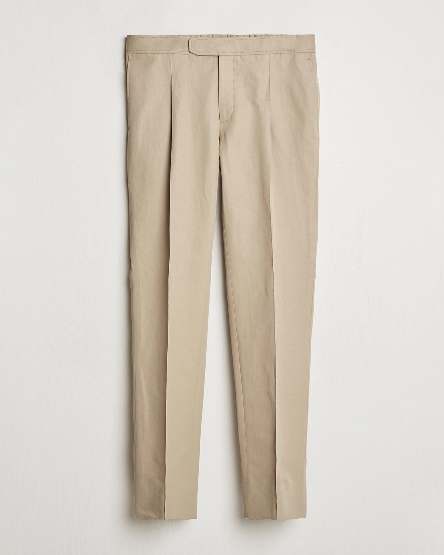 Herr | Byxor | Brioni | Cotton/Linen Pleated Trousers Beige
