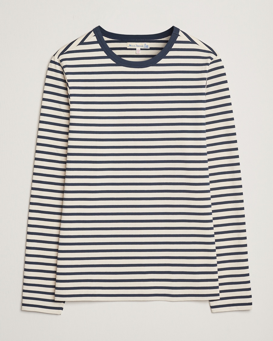 Herr | Långärmade t-shirts | Merz b. Schwanen | Relaxed Fit Striped Long Sleeve T-Shirt Ink/Nature