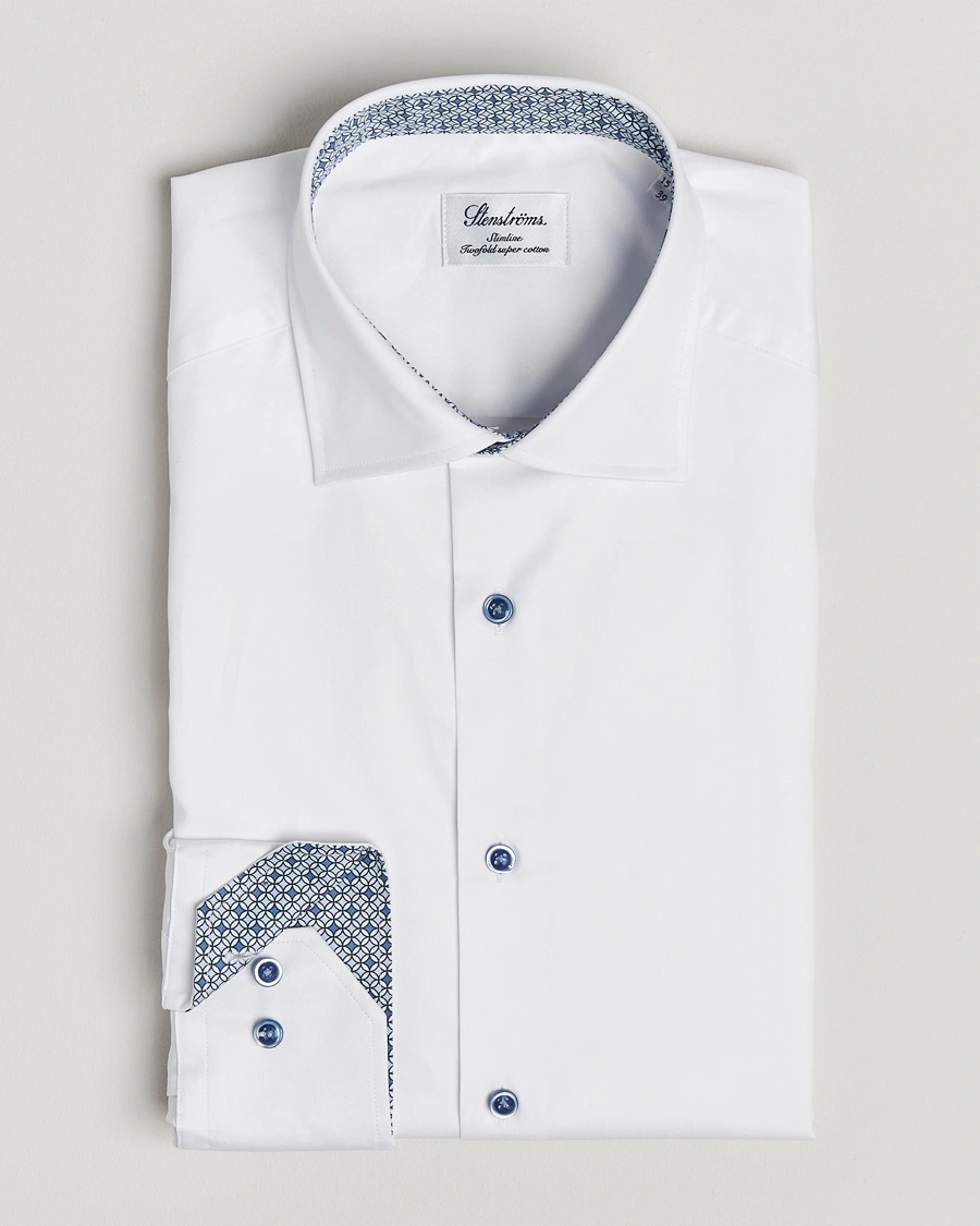 Herr | | Stenströms | Silmline Contrast Cotton Twill Shirt White